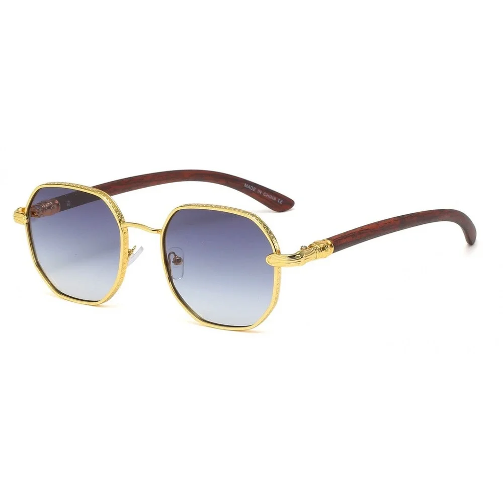 Mens Round Sunglasses Gold Frame Black Gradient Lens Fashion Eyewear Retro Gafas
